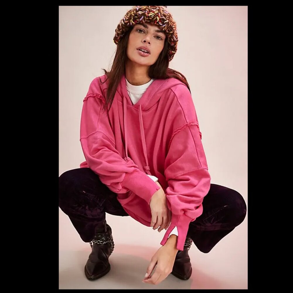 Free People We The Free Camden Hoodie Pullover - PINK BLAZE - Picture 5 of 12